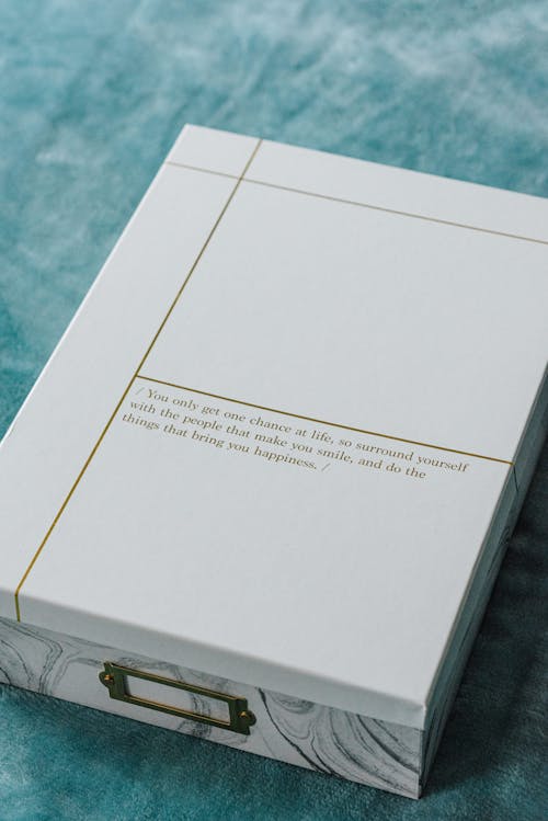 Box with text on white surface with lines