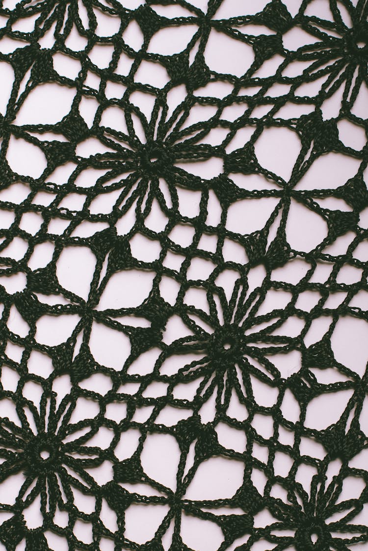 Textured Background Of Knitted Floral Ornament With Holes