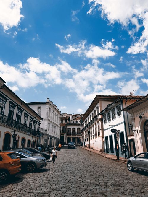 Free Charming historic street with colonial buildings and clear blue sky. Stock Photo