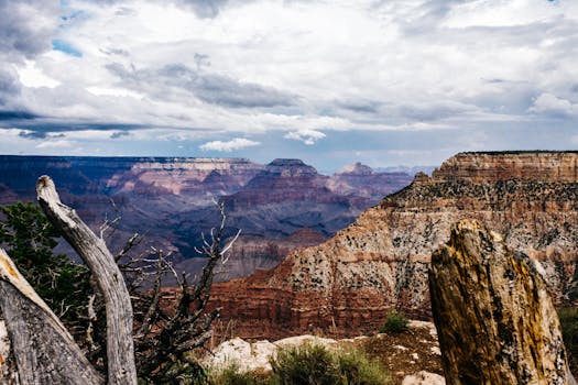 壮丽的大峡谷、天空和崎岖的地形，凸显了自然美景