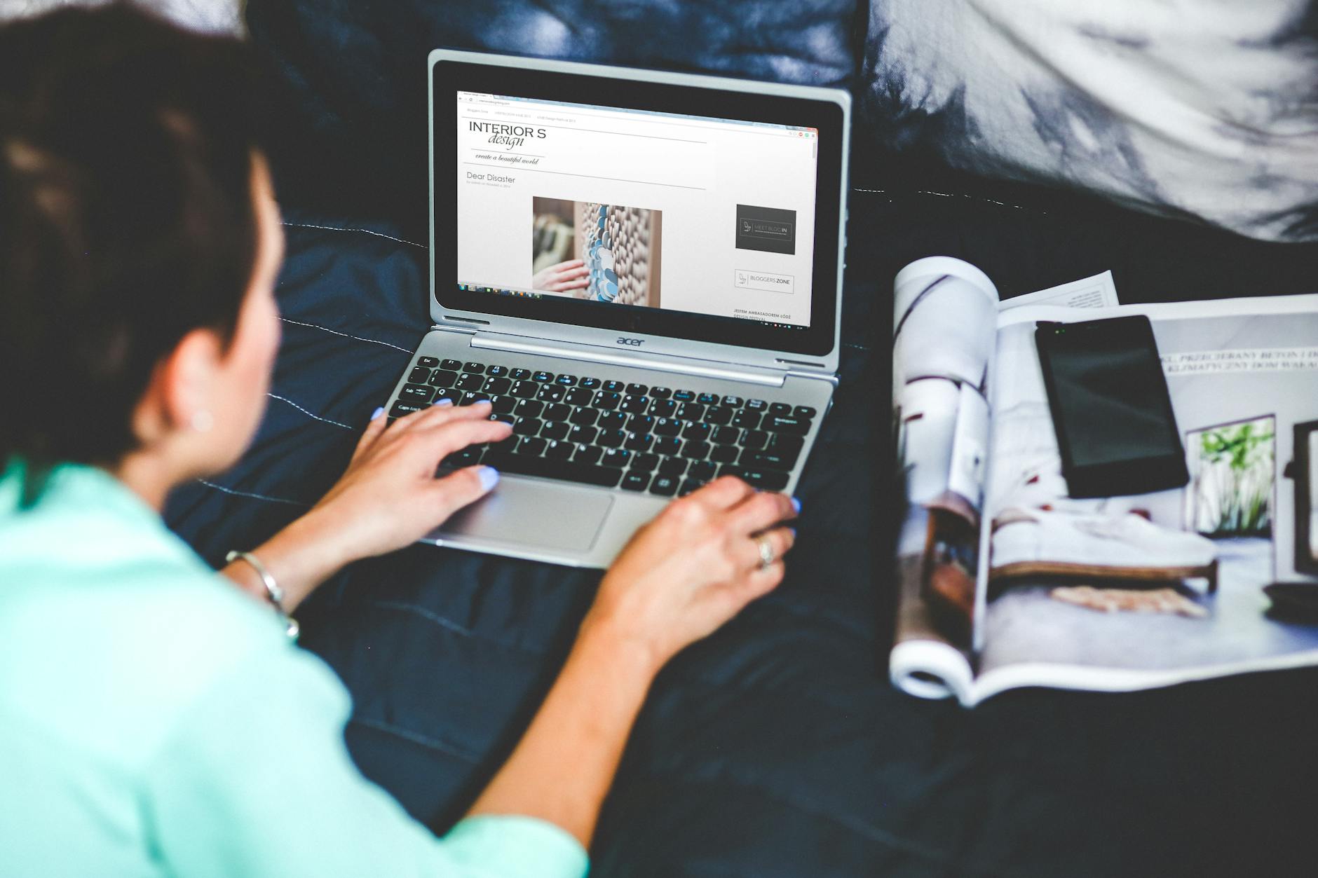 A picture of a woman writing a blog