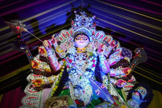 Statue of the Hindu Goddess Durga Killing Demon Mahishasur