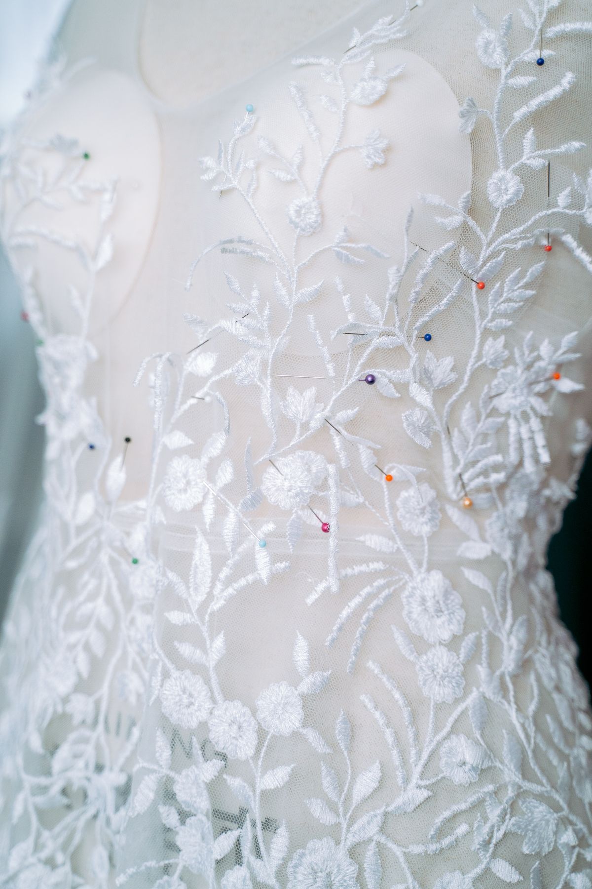 Wedding dress lace and bridal fabric close-up