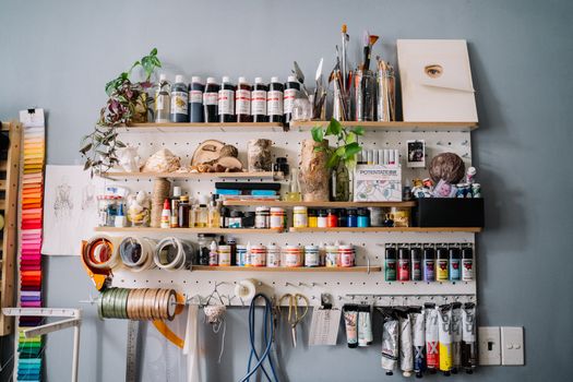 shelves neatly organized with supplies