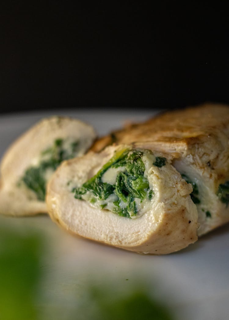 Close-up Of A Chicken Breast Roulade With Spinach Filling 