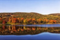 Photo of River Beside Trees Near Mountain Ranges