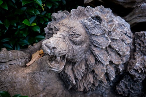 A Wooden Sculpture of a Lion