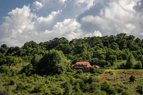 House in the Mountain Under White Clouds