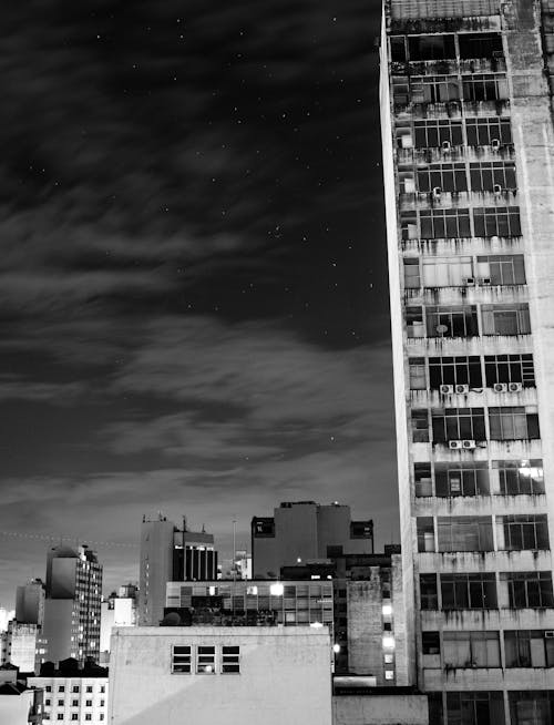 คลังภาพถ่ายฟรี ของ กลางคืน, ขาวดำ, ตัวเมือง