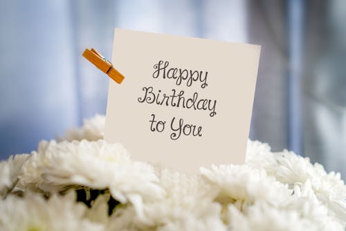 Free Bouquet with Happy Birthday Card Stock Photo