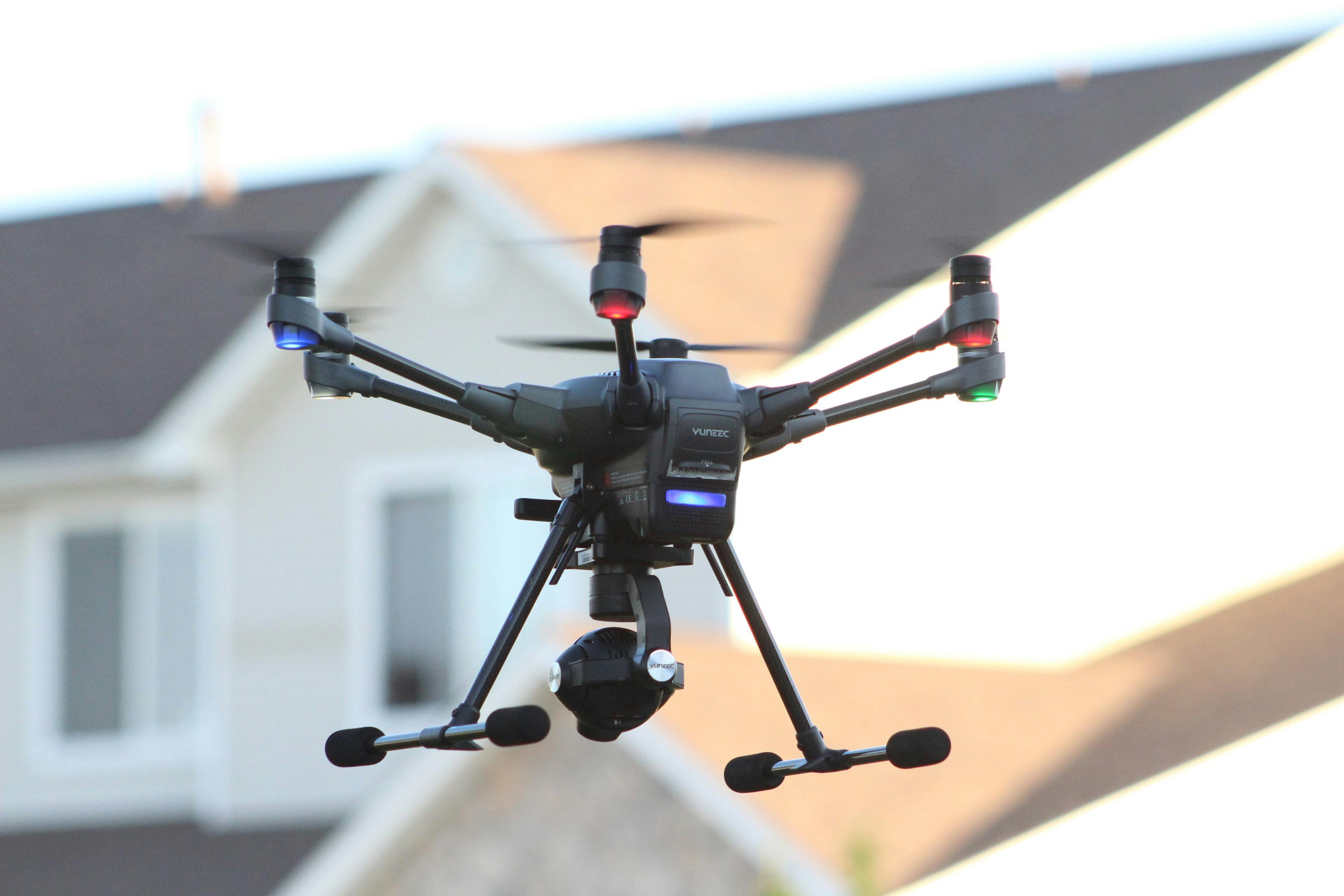 a close up shot of a flying drone