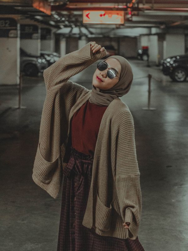 Knit midi dress layered with a cardigan