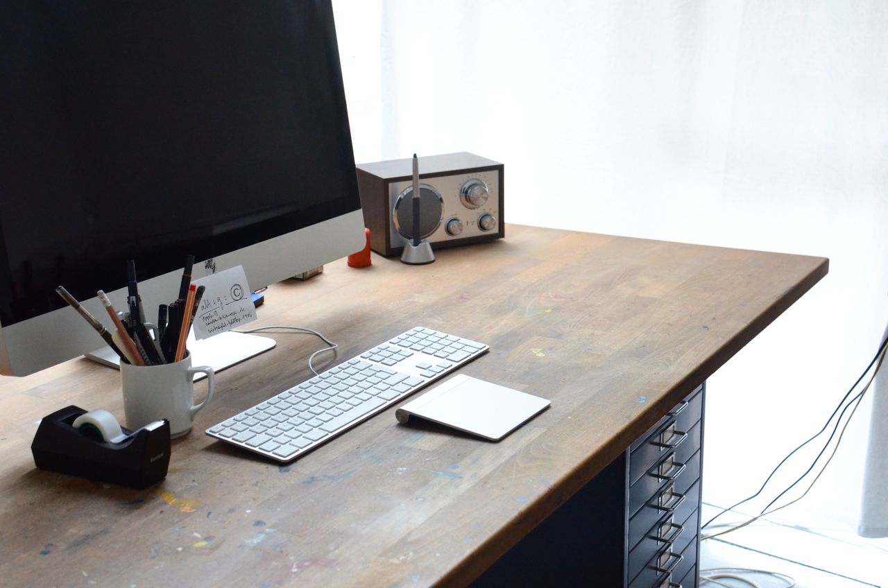 Drawer storage under a built-in desk
