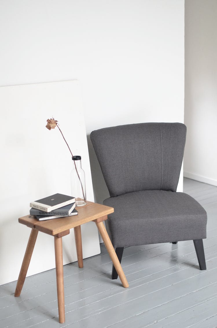 Interior Details Of Minimalist Office With Comfortable Armchair And Small Table