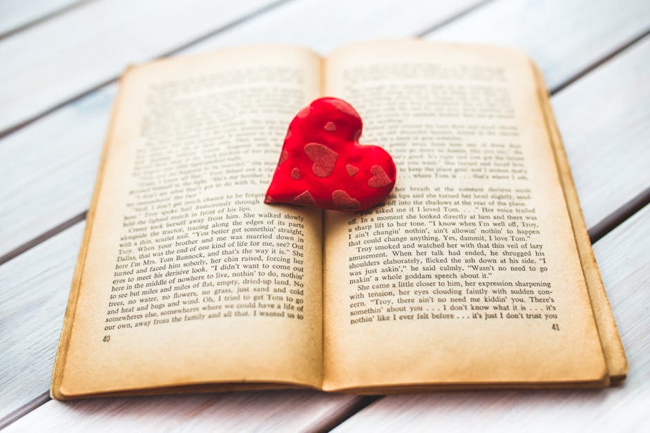 Red heart on a old opened book II · Free Stock Photo