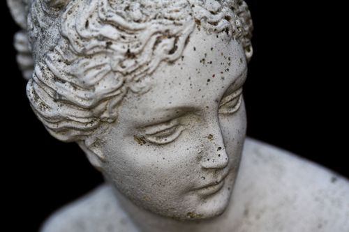 Free Close-up of a detailed stone sculpture with a serene expression. Stock Photo