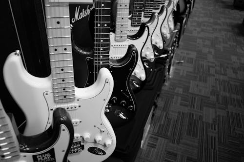 2556: Free Grey Scale 8 Electric Guitars Stock Photo