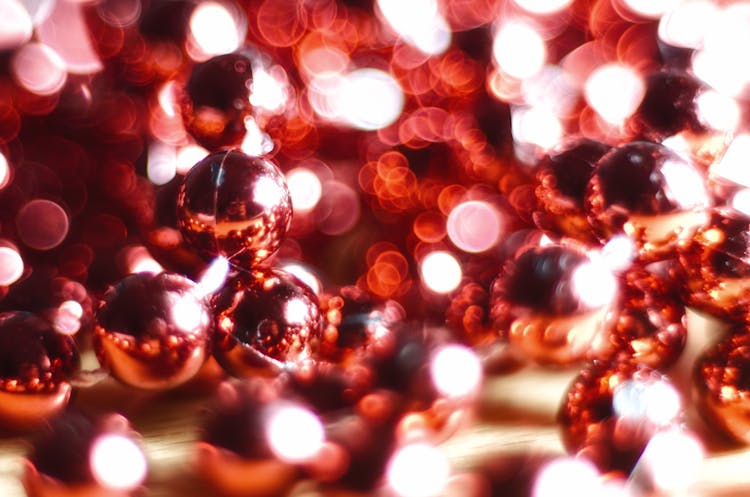 Close-up Of Red Baubles And Lights 