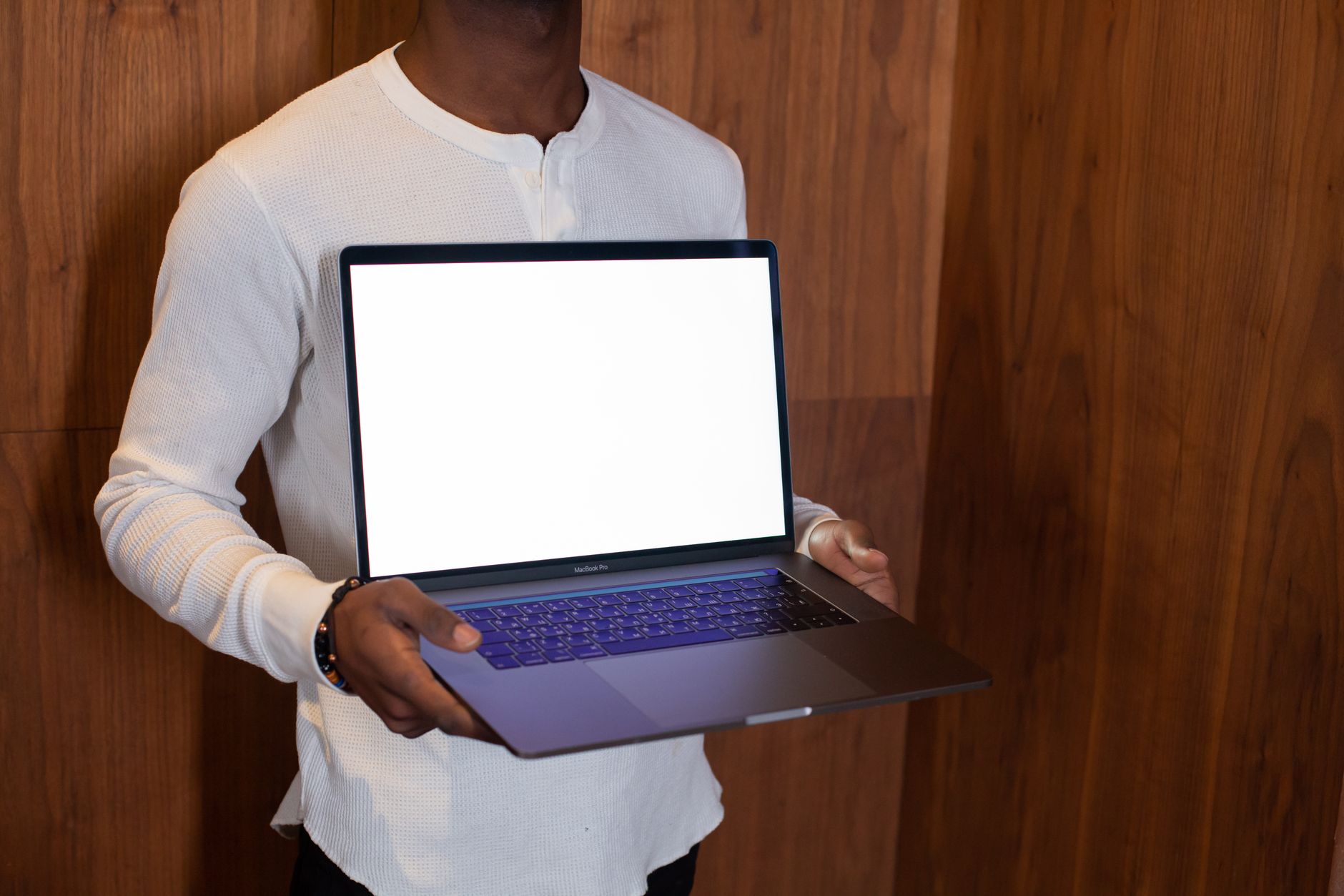business person presenting laptop screen