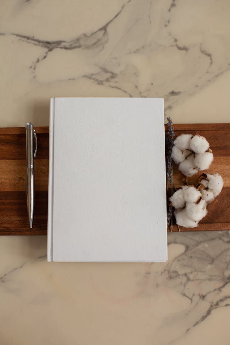 Blank Notepad With Cotton Flowers