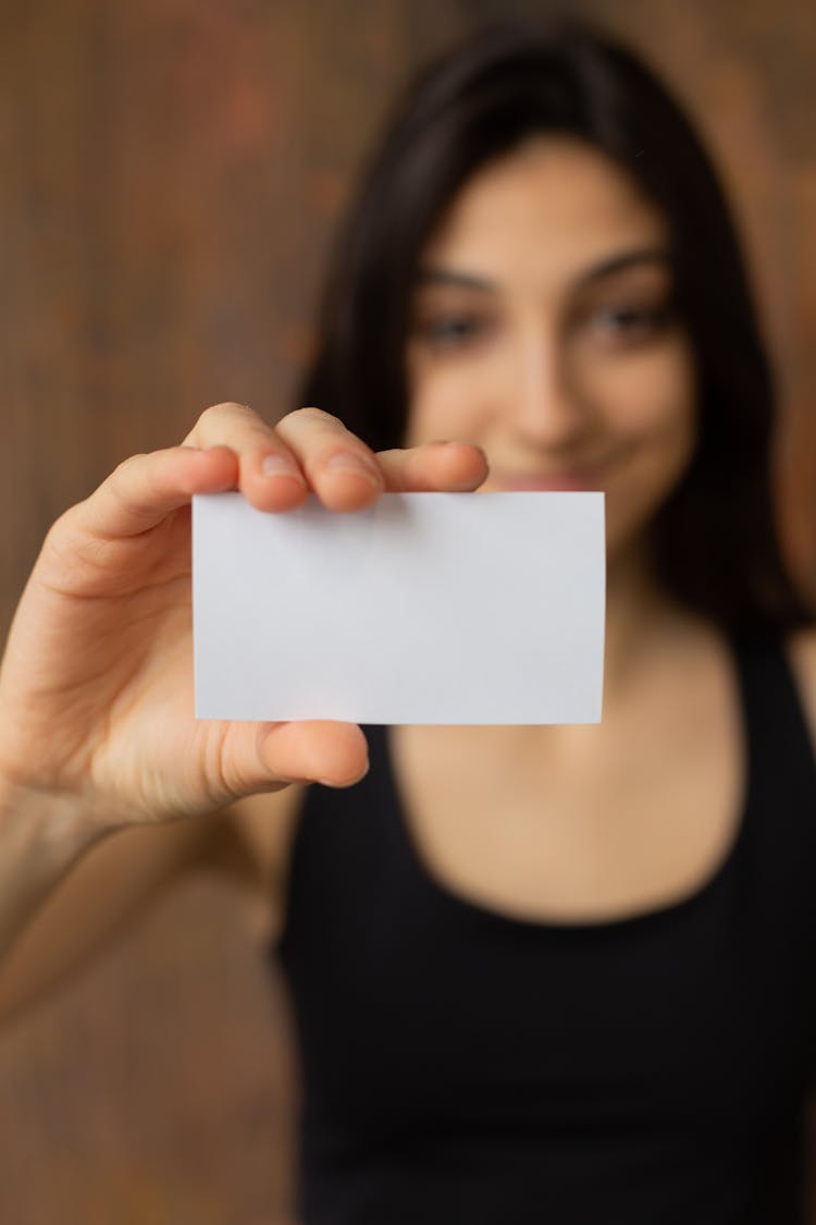 Cheerful Ethnic Woman With Blank Business Card