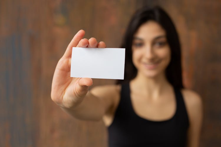 Smiling Ethnic Woman With Mock Up Business Card