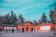 Tourists Standing in Front of Temple Entrance Gate