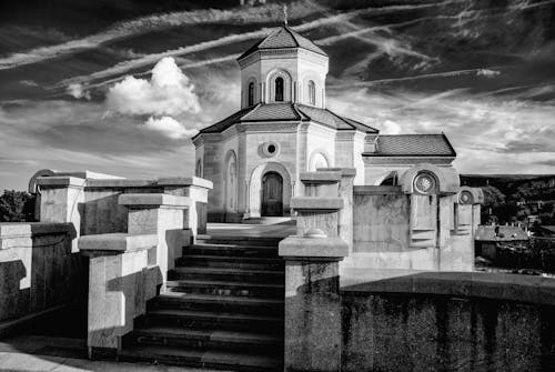 Grayscale Photo of a Building