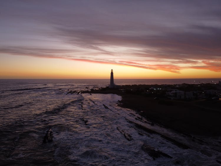 Aerial View Of Cabo Santa Maria Lighthouse In La Paloma, Rocah, Uruguay
