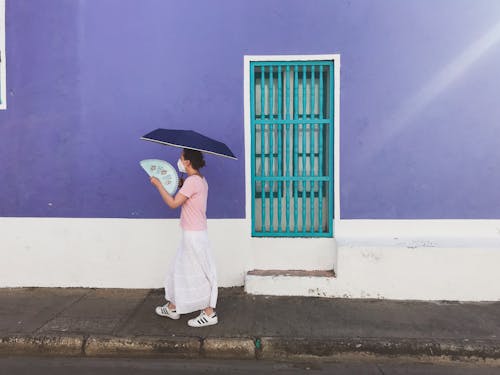 A Woman Walking on a Sidewalk