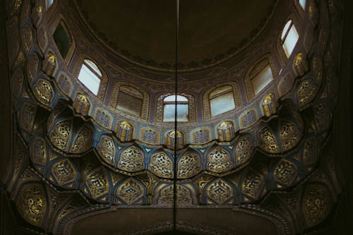 A Blue and Gold Ceiling of a Mosque in Egypt