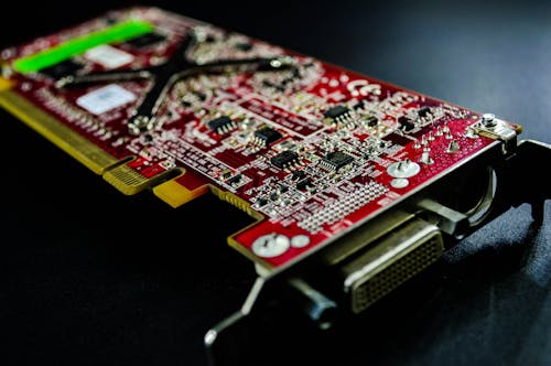 A Red Circuit Board in Close-up Shot