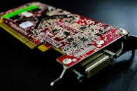 A Red Circuit Board in Close-up Shot