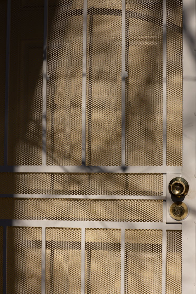 Metal Chain Link Door Of House In Sunlight