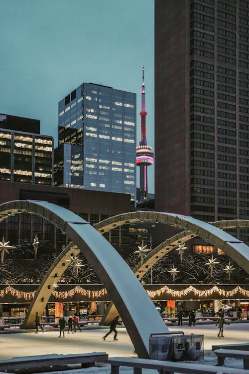 Free A Skating Rink with a Background of CN Tower in Toronto, Canada Stock Photo