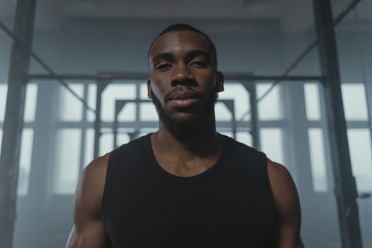 Portrait of a confident athlete training indoors, embodying fitness and focus.