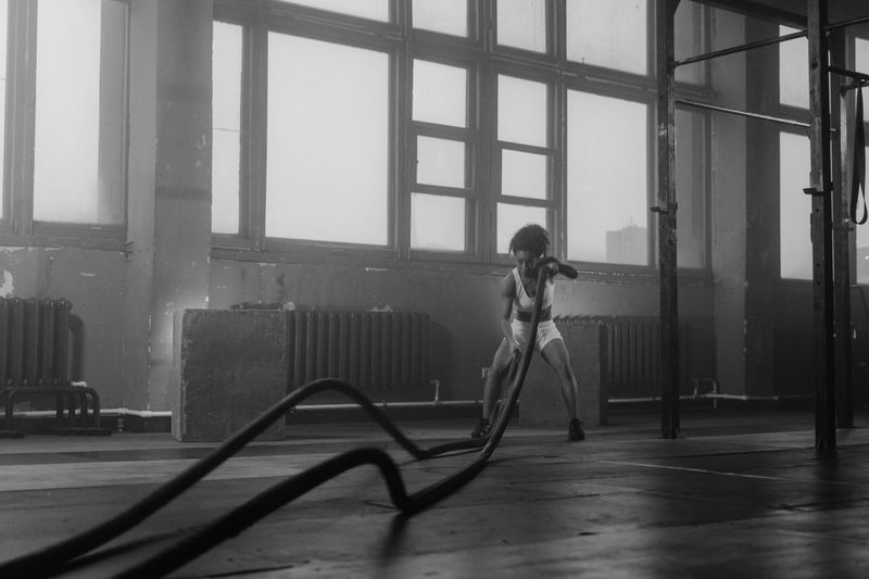 Intense battle rope conditioning workout