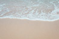 平静的海浪轻轻拍打在沙滩上，非常适合自然主题