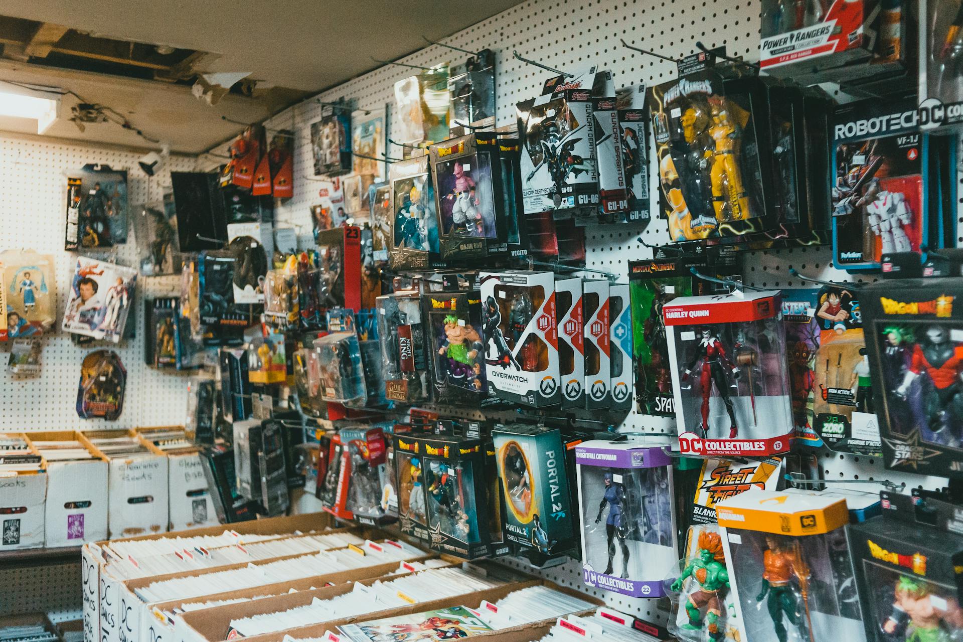 Collection of toy robots for sale in shop