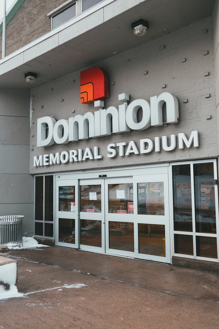 Memorial Stadium Facade With Glass Doors In City