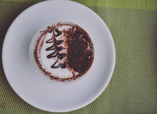 Free Cappuccino Espresso Cake on White Ceramic Plate Stock Photo