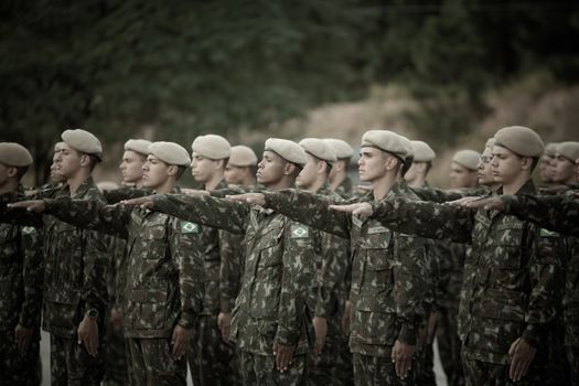 Military Unit Standing at Attention and Taking Oath