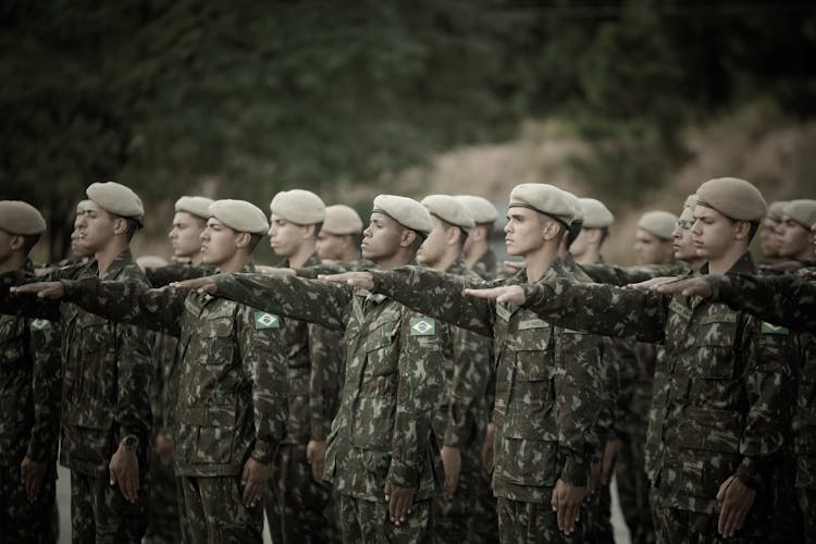 Military Unit Standing At Attention And Taking Oath