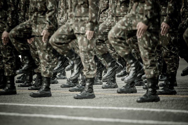 Soldiers Marching In A Row