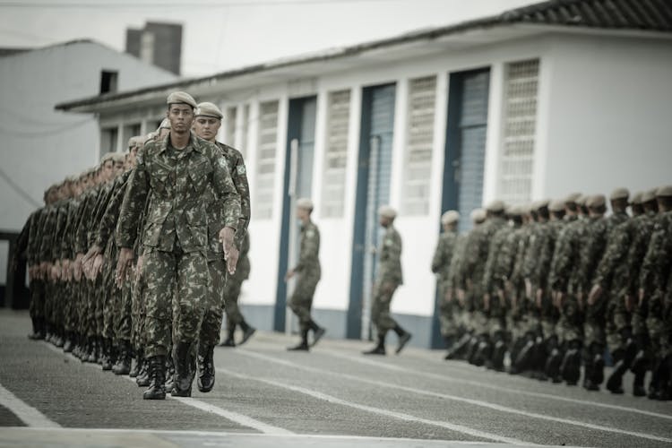 Soldiers Marching In A Row