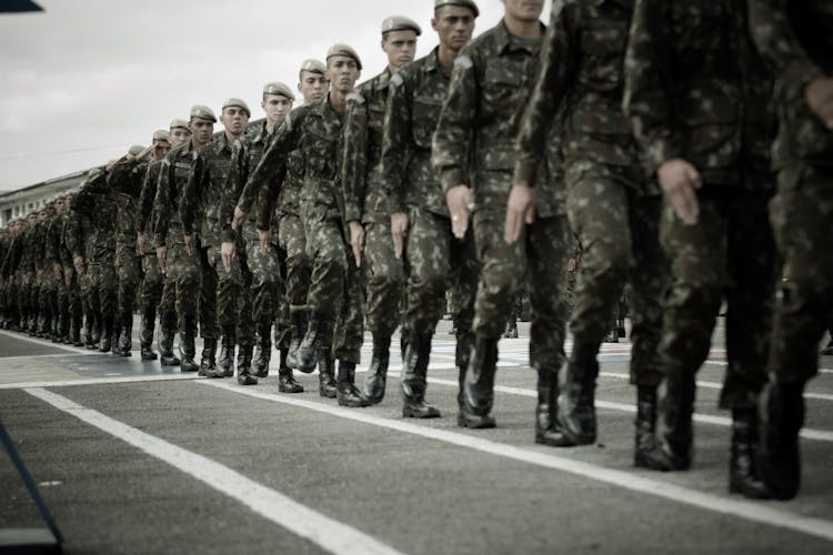 Soldiers Marching In A Row