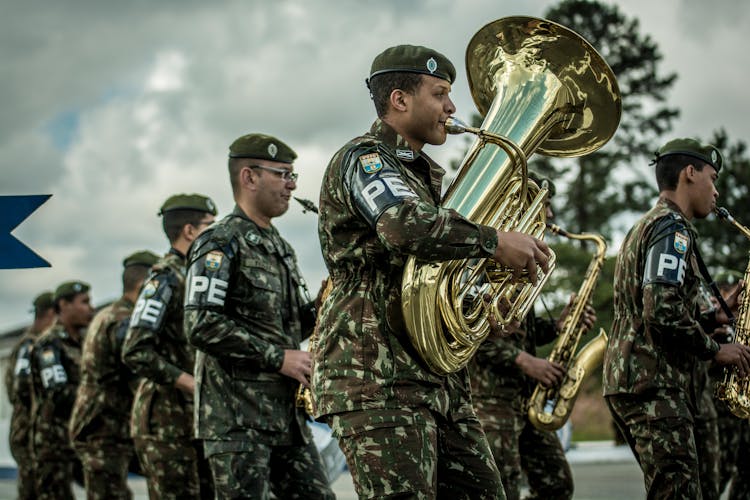 Military Marching Band Performing 