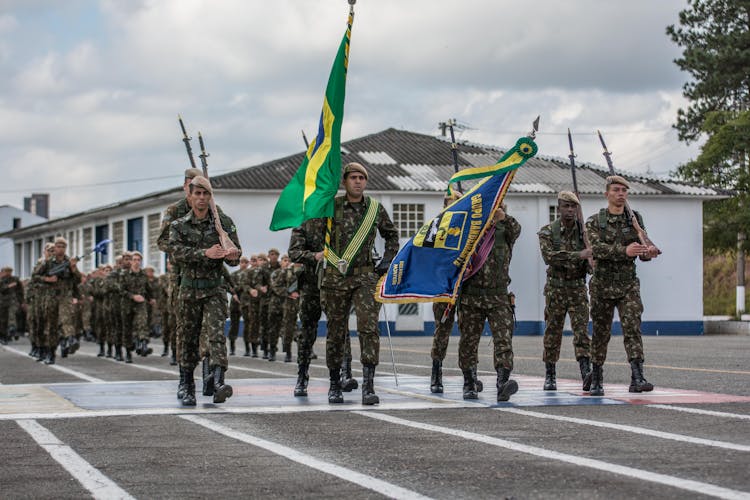 Army Soldiers Marching During A Military Parade 