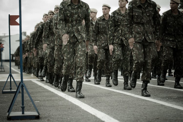 Soldiers Marching In Rows