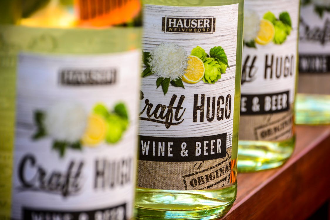 Free Hauser Craft Hugo Wine and Beer Bottles Stock Photo